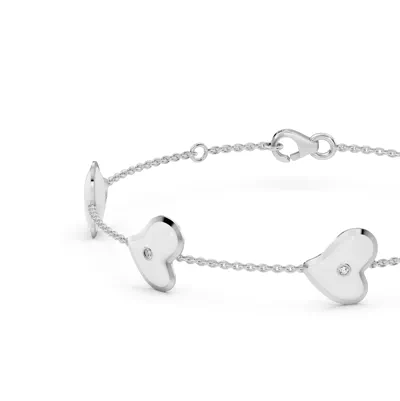 White Ceramic Heart Diamond Station Bracelet