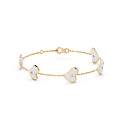 White Ceramic Heart Lab Diamond Station Bracelet