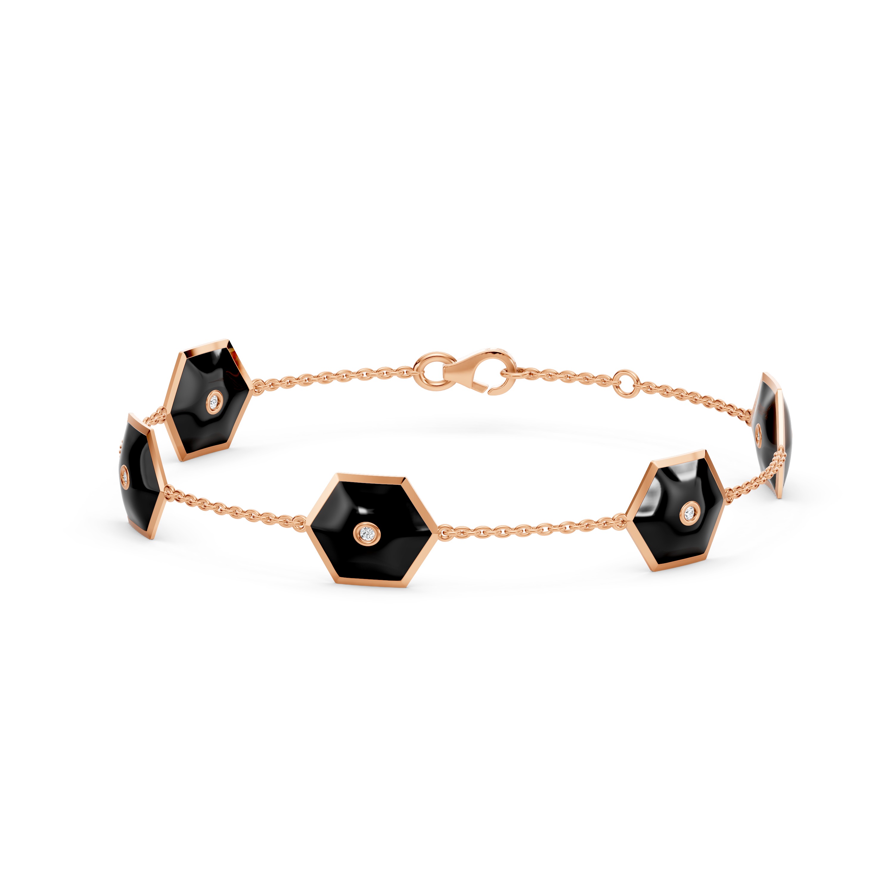 Black Ceramic Hexagon Lab Diamond Station Bracelet