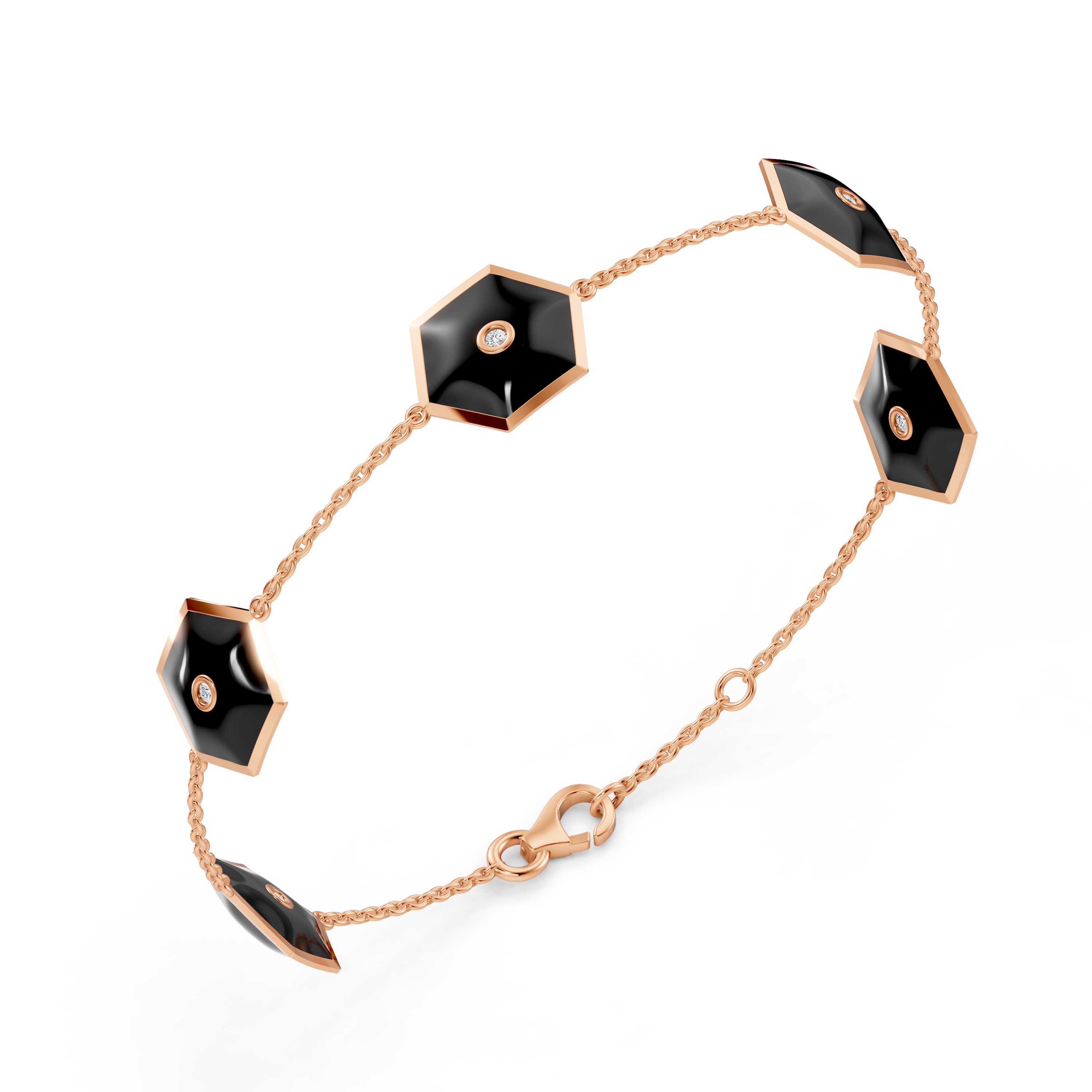Black Ceramic Hexagon Diamond Station Bracelet