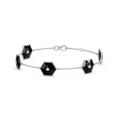 Black Ceramic Hexagon Lab Diamond Station Bracelet