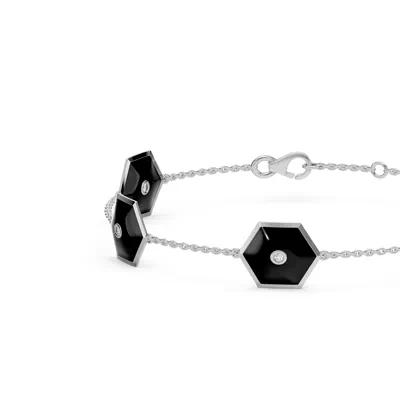Black Ceramic Hexagon Lab Diamond Station Bracelet