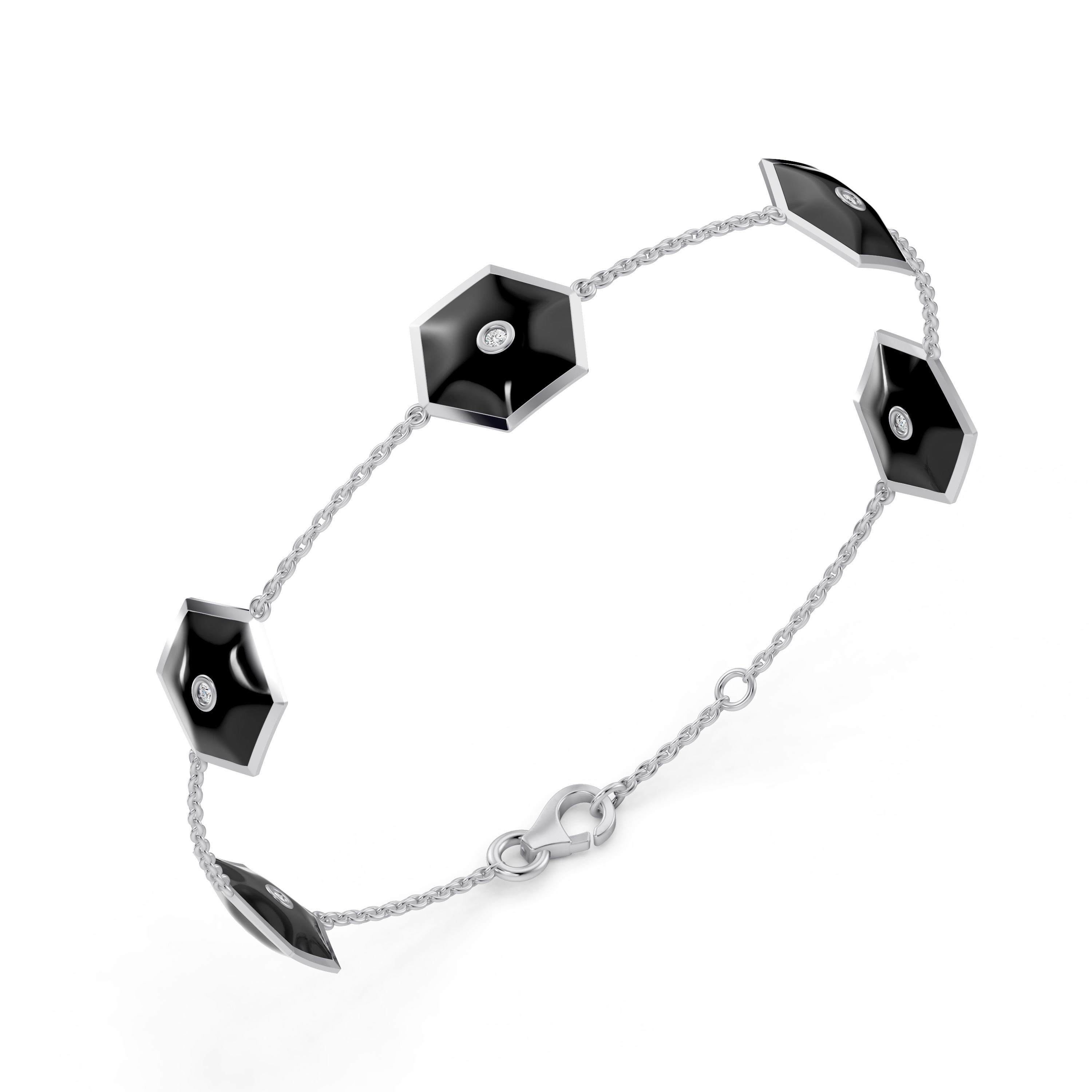 Black Ceramic Hexagon Diamond Station Bracelet
