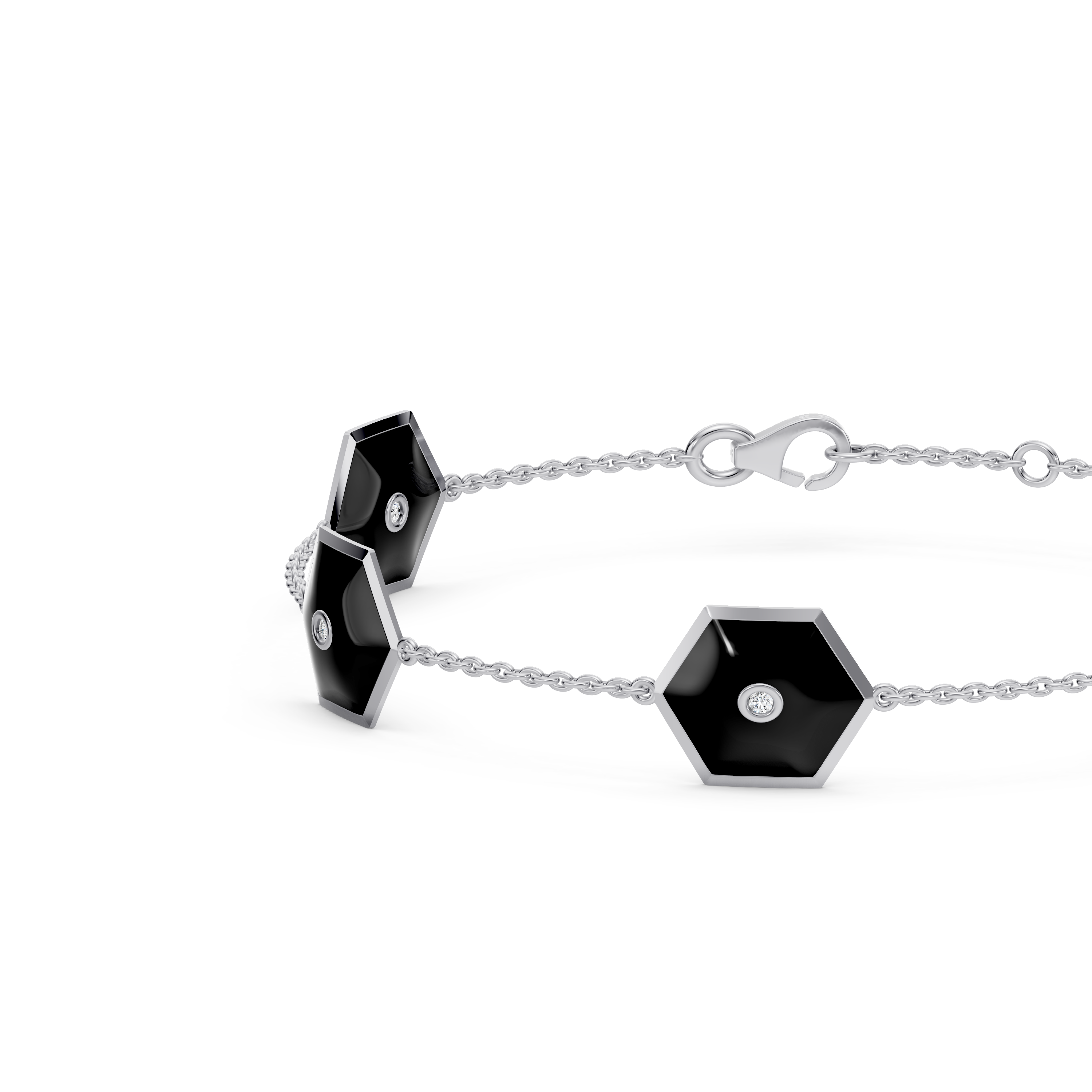 Black Ceramic Hexagon Diamond Station Bracelet