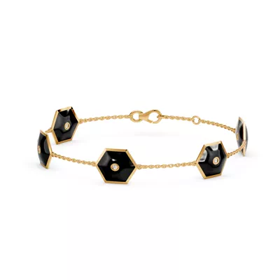 Black Ceramic Hexagon Lab Diamond Station Bracelet