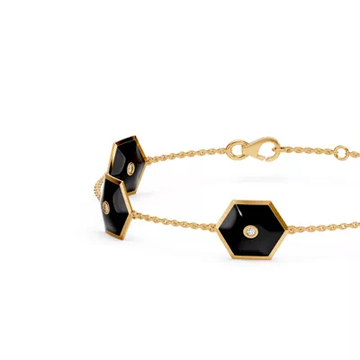 Black Ceramic Hexagon Lab Diamond Station Bracelet