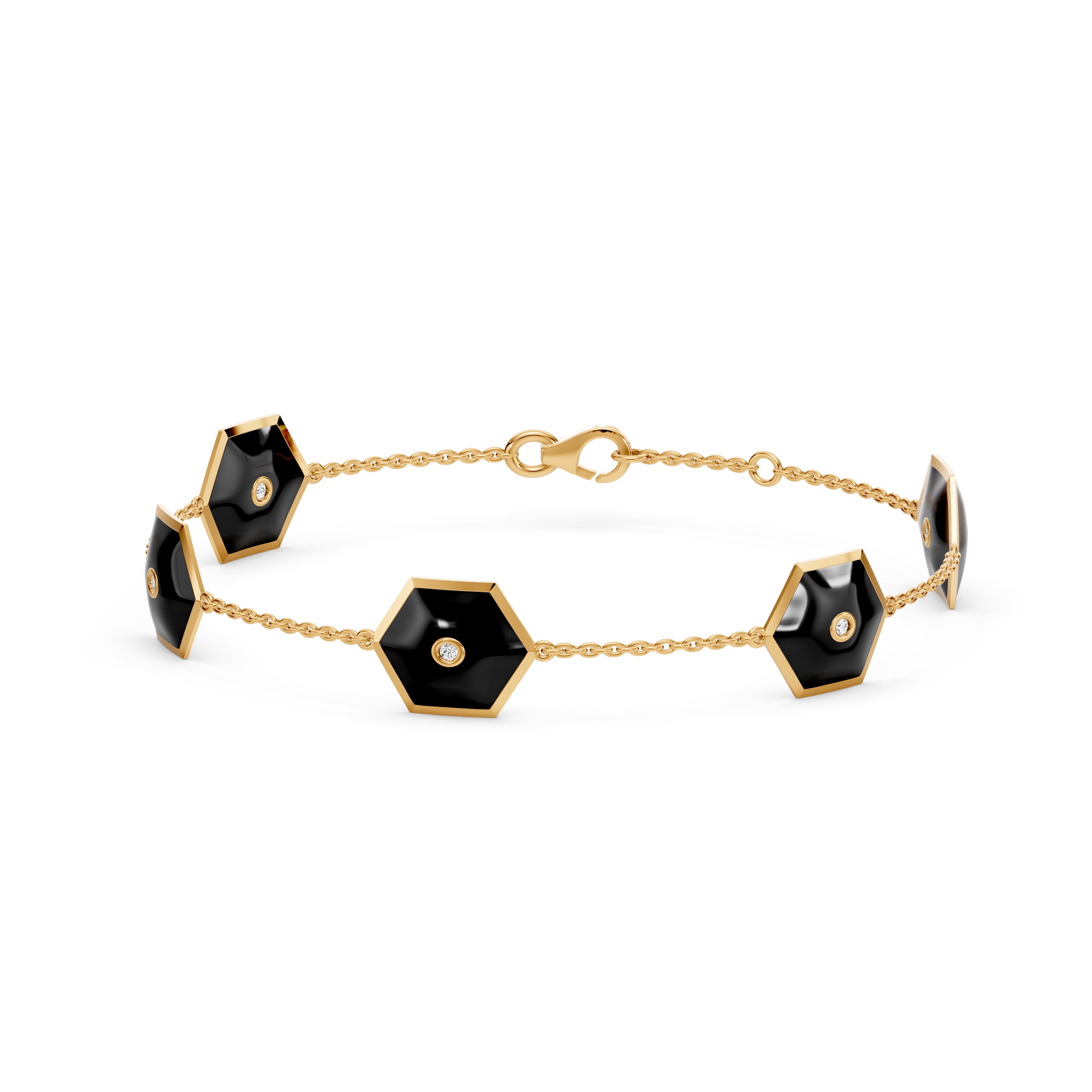 Black Ceramic Hexagon Diamond Station Bracelet