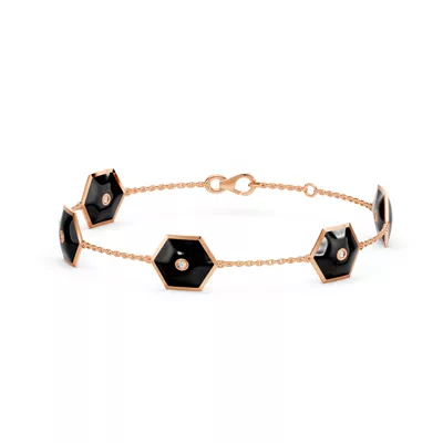 Black Ceramic Hexagon Lab Diamond Station Bracelet
