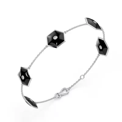Black Ceramic Hexagon Lab Diamond Station Bracelet
