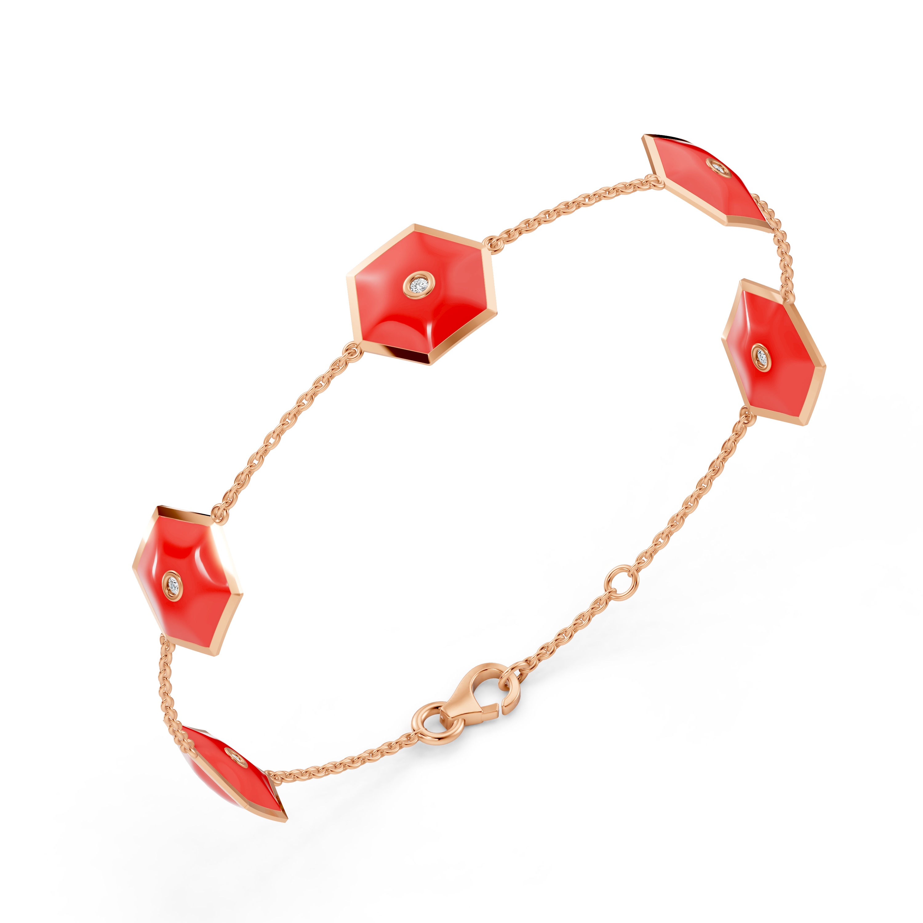 Red Ceramic Hexagon Lab Diamond Station Bracelet