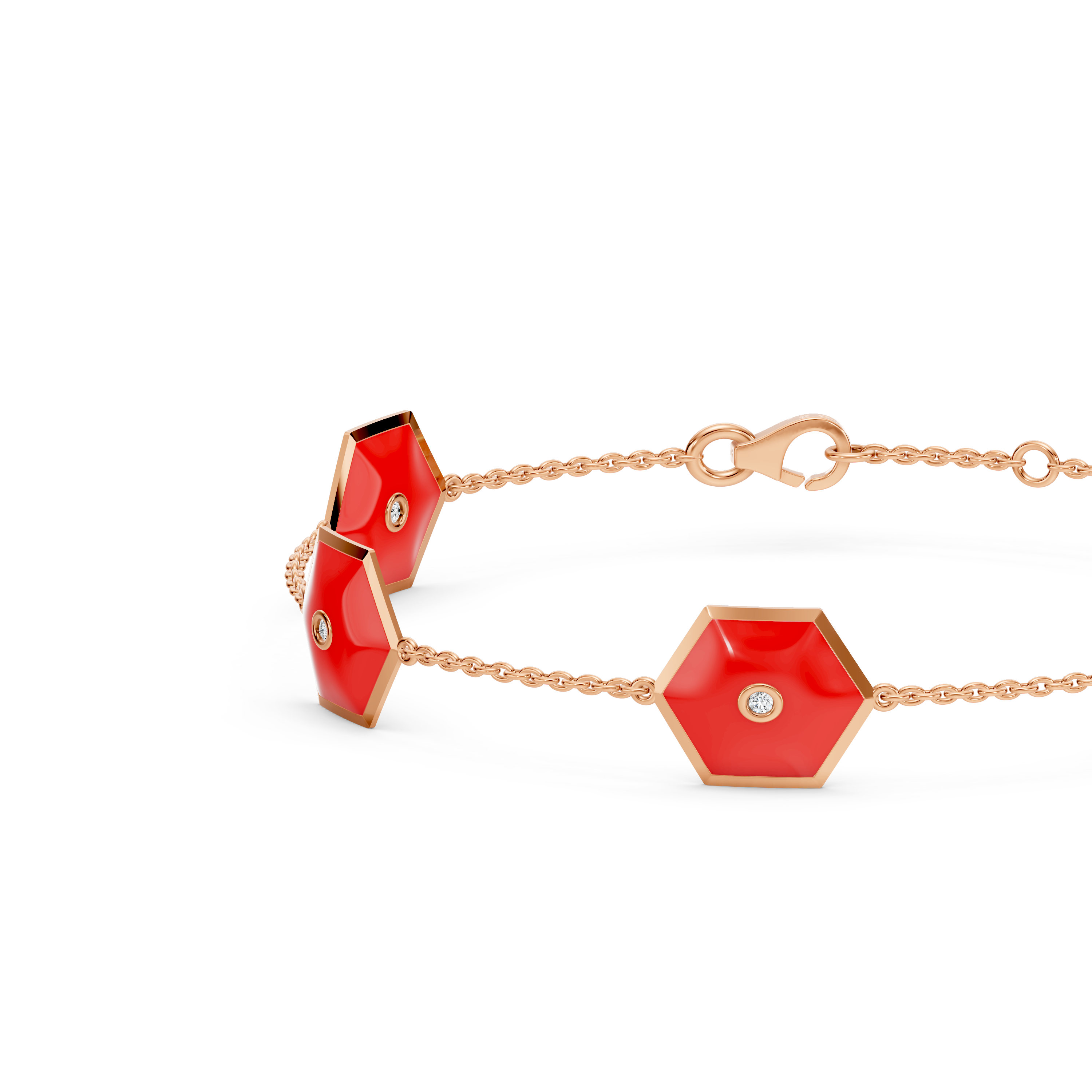 Red Ceramic Hexagon Diamond Station Bracelet