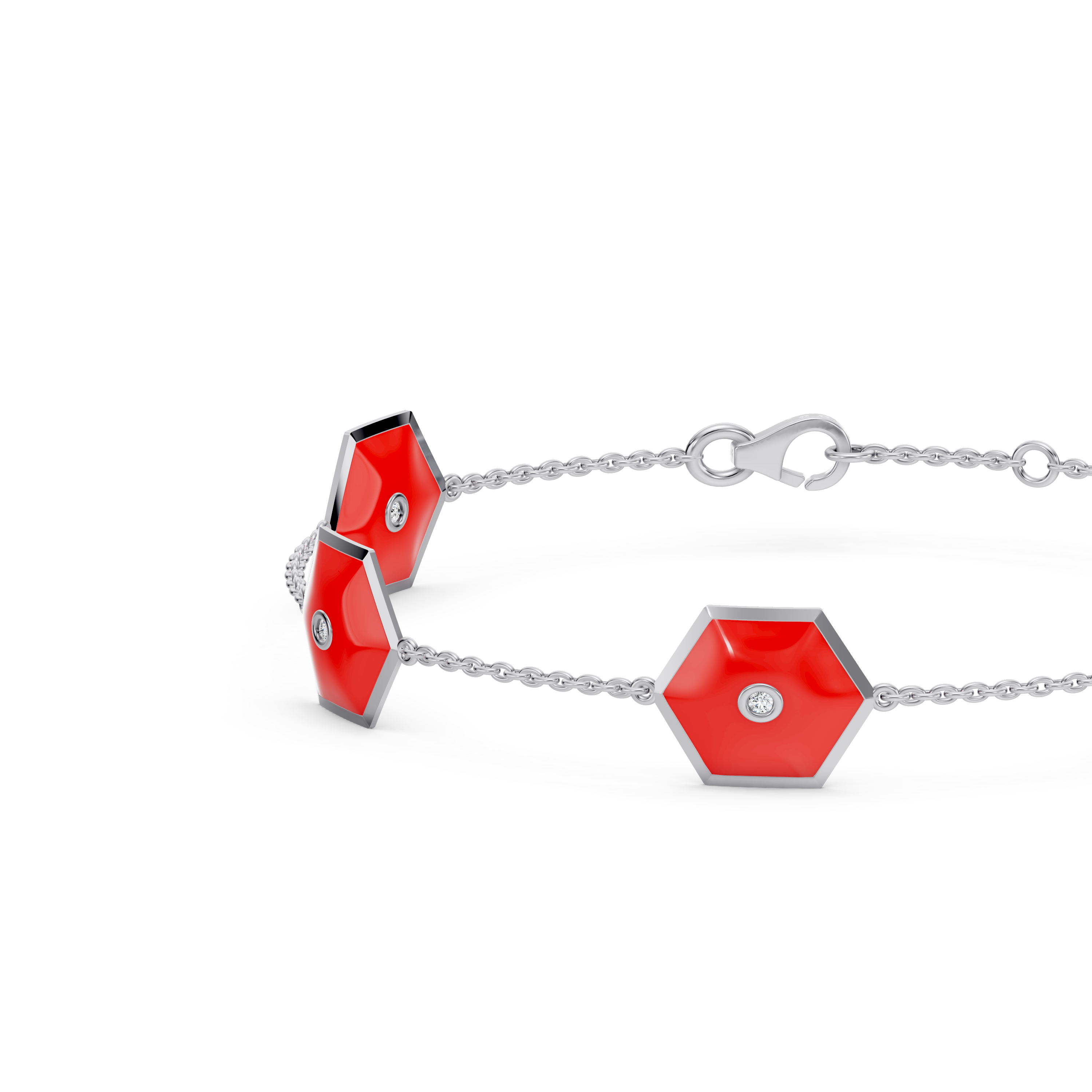 Red Ceramic Hexagon Lab Diamond Station Bracelet