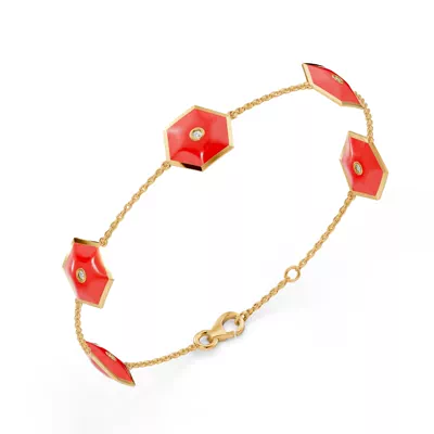 Red Ceramic Hexagon Lab Diamond Station Bracelet