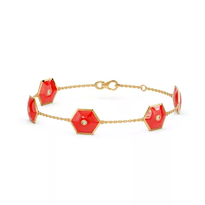 Red Ceramic Hexagon Lab Diamond Station Bracelet