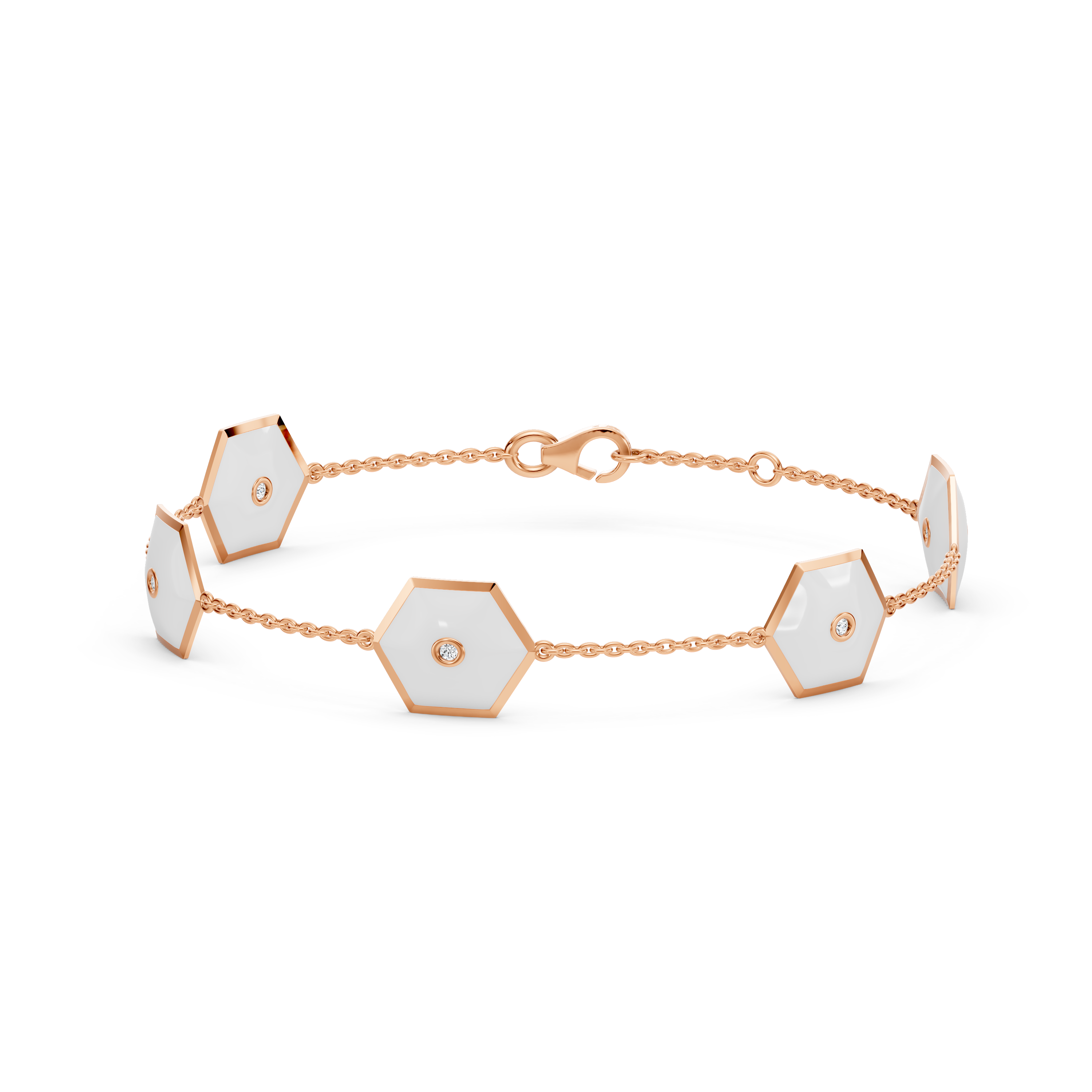 White Ceramic Hexagon Lab Diamond Station Bracelet