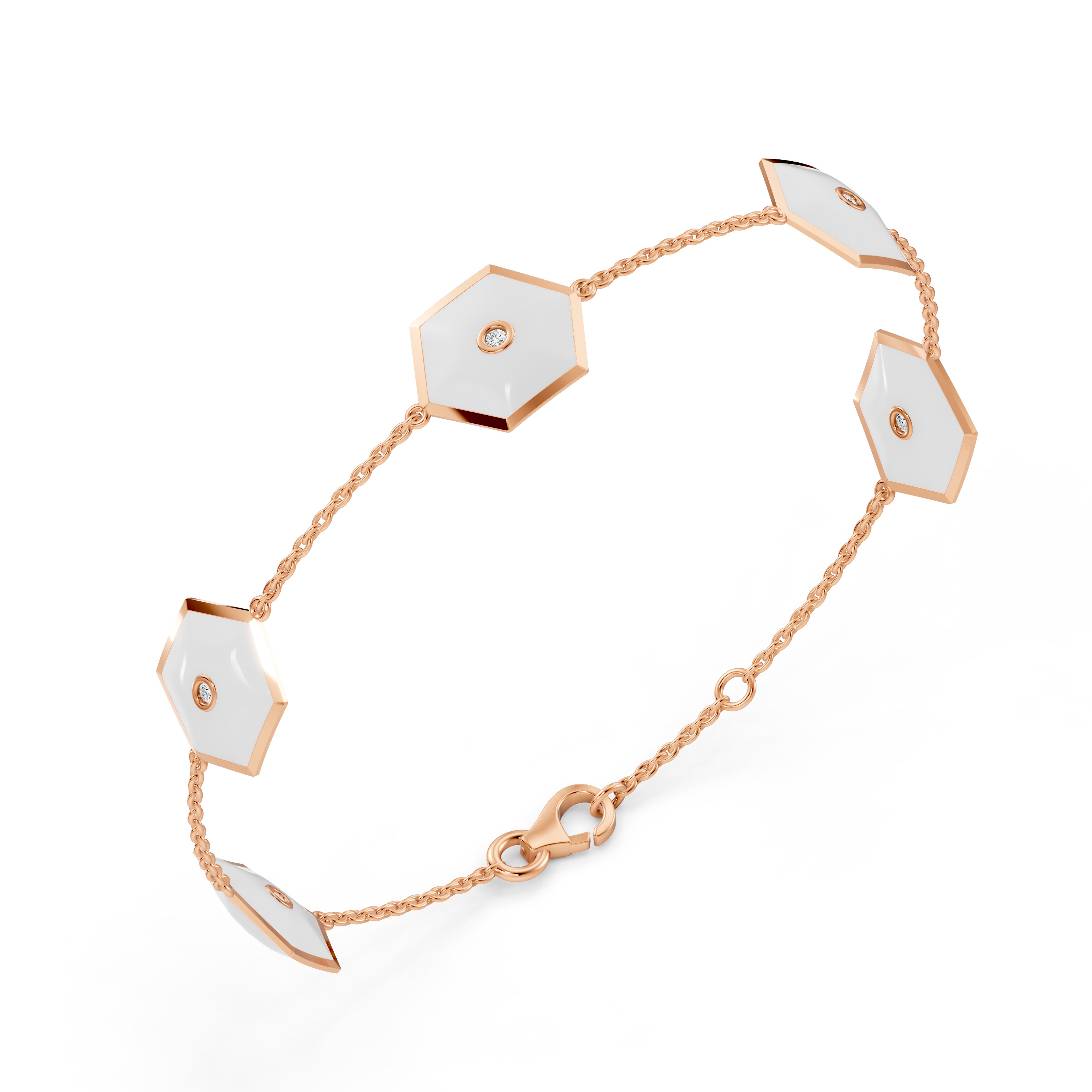 White Ceramic Hexagon Lab Diamond Station Bracelet