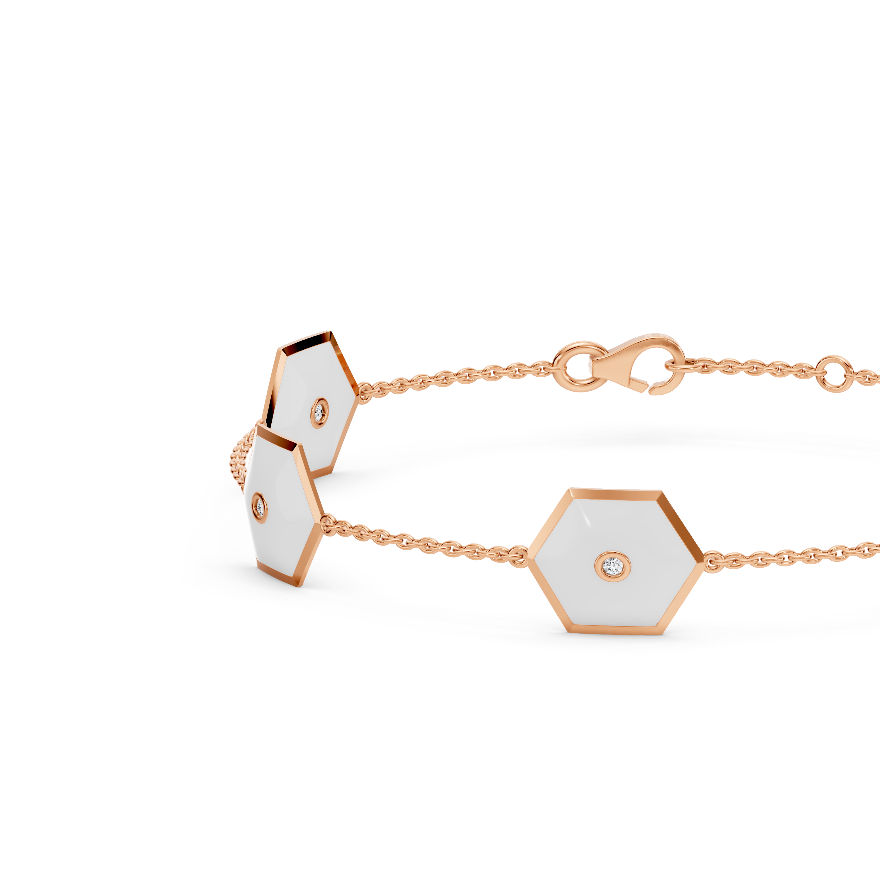 White Ceramic Hexagon Lab Diamond Station Bracelet