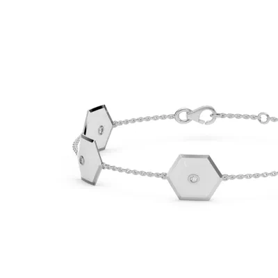 White Ceramic Hexagon Lab Diamond Station Bracelet