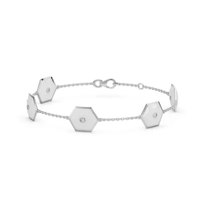White Ceramic Hexagon Diamond Station Bracelet