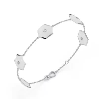 White Ceramic Hexagon Diamond Station Bracelet
