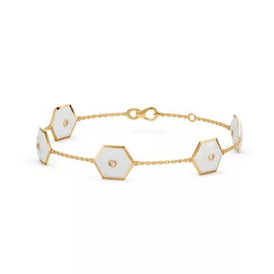 White Ceramic Hexagon Lab Diamond Station Bracelet