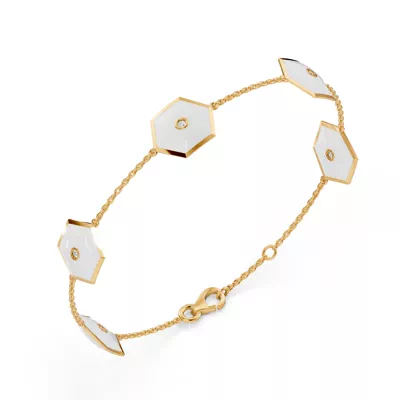 White Ceramic Hexagon Lab Diamond Station Bracelet