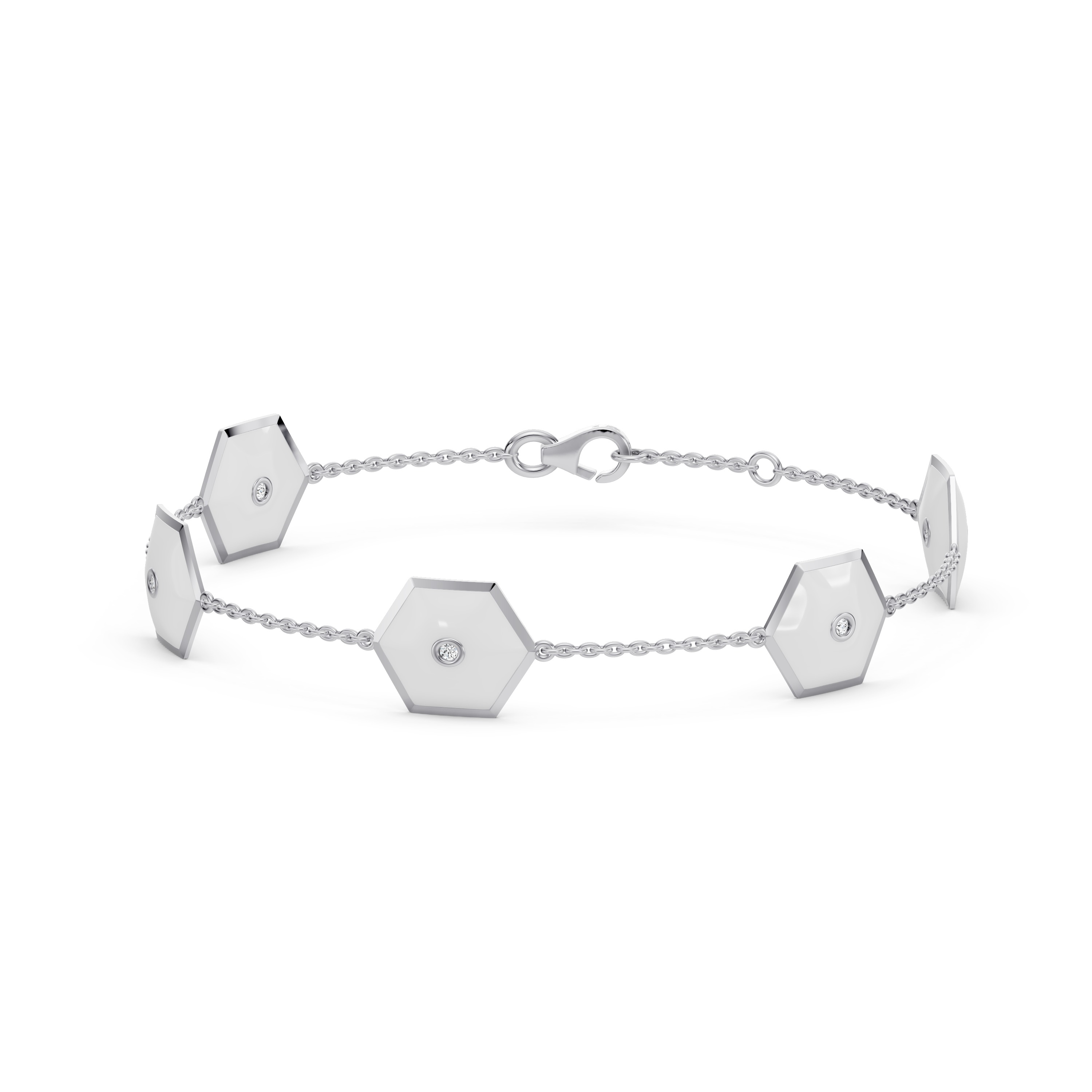 White Ceramic Hexagon Diamond Station Bracelet