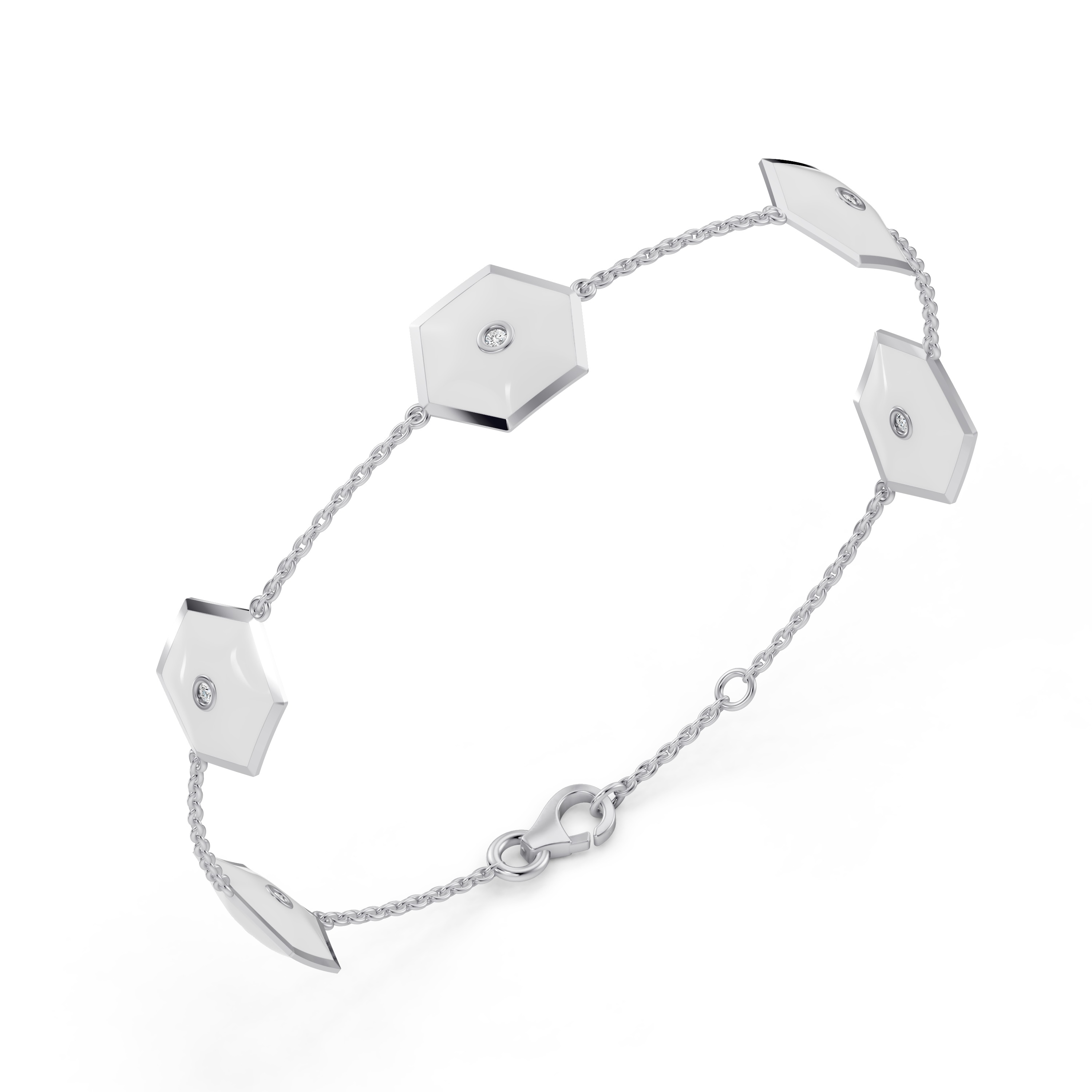 White Ceramic Hexagon Diamond Station Bracelet