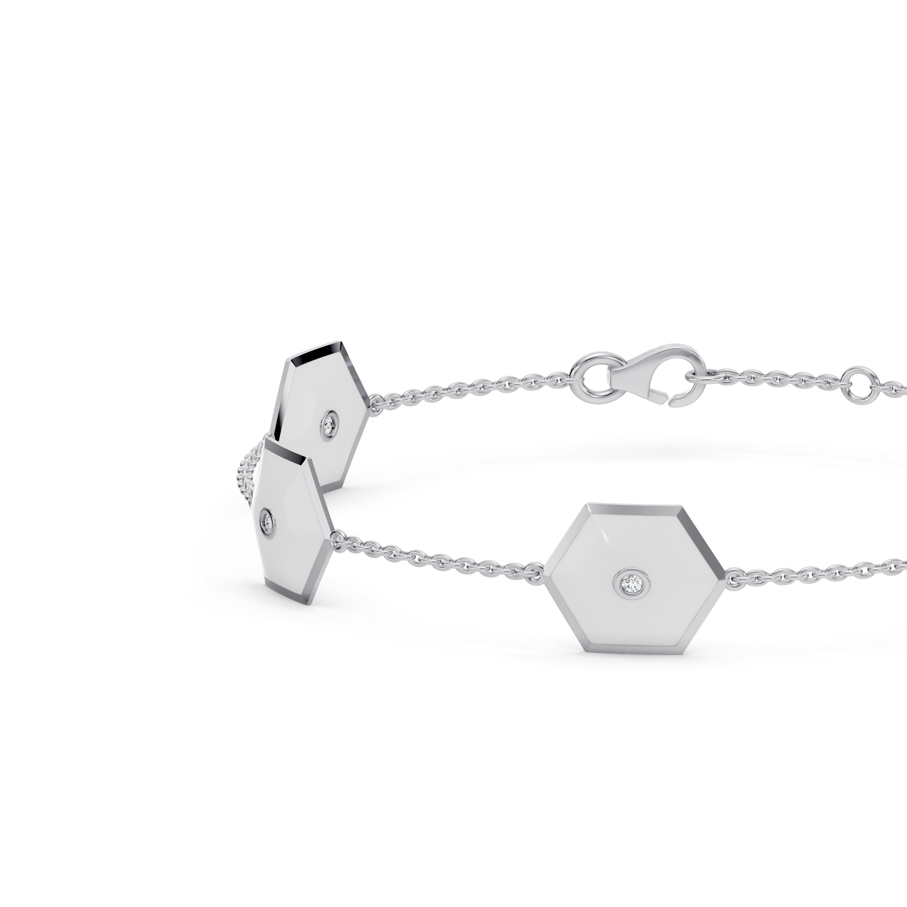 White Ceramic Hexagon Diamond Station Bracelet