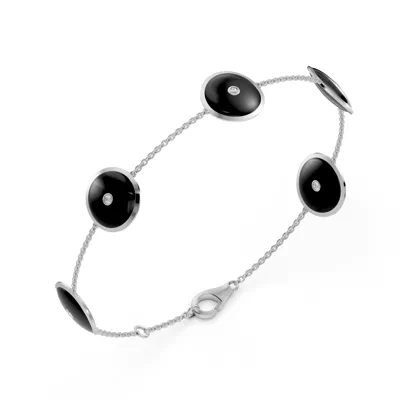 Black Ceramic Disc Lab Diamond Station Bracelet