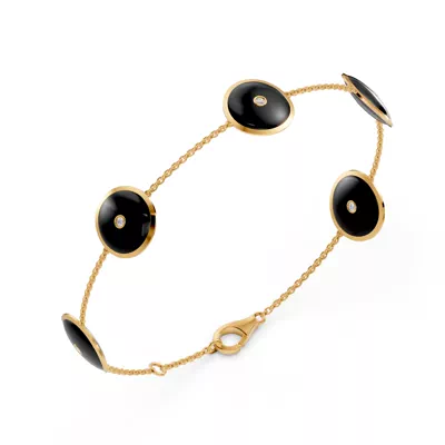 Black Ceramic Disc Lab Diamond Station Bracelet