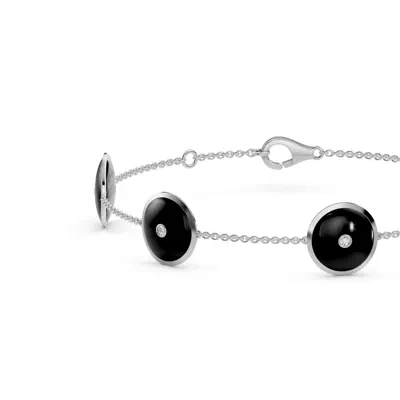 Black Ceramic Disc Lab Diamond Station Bracelet