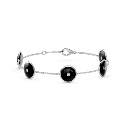 Black Ceramic Disc Lab Diamond Station Bracelet