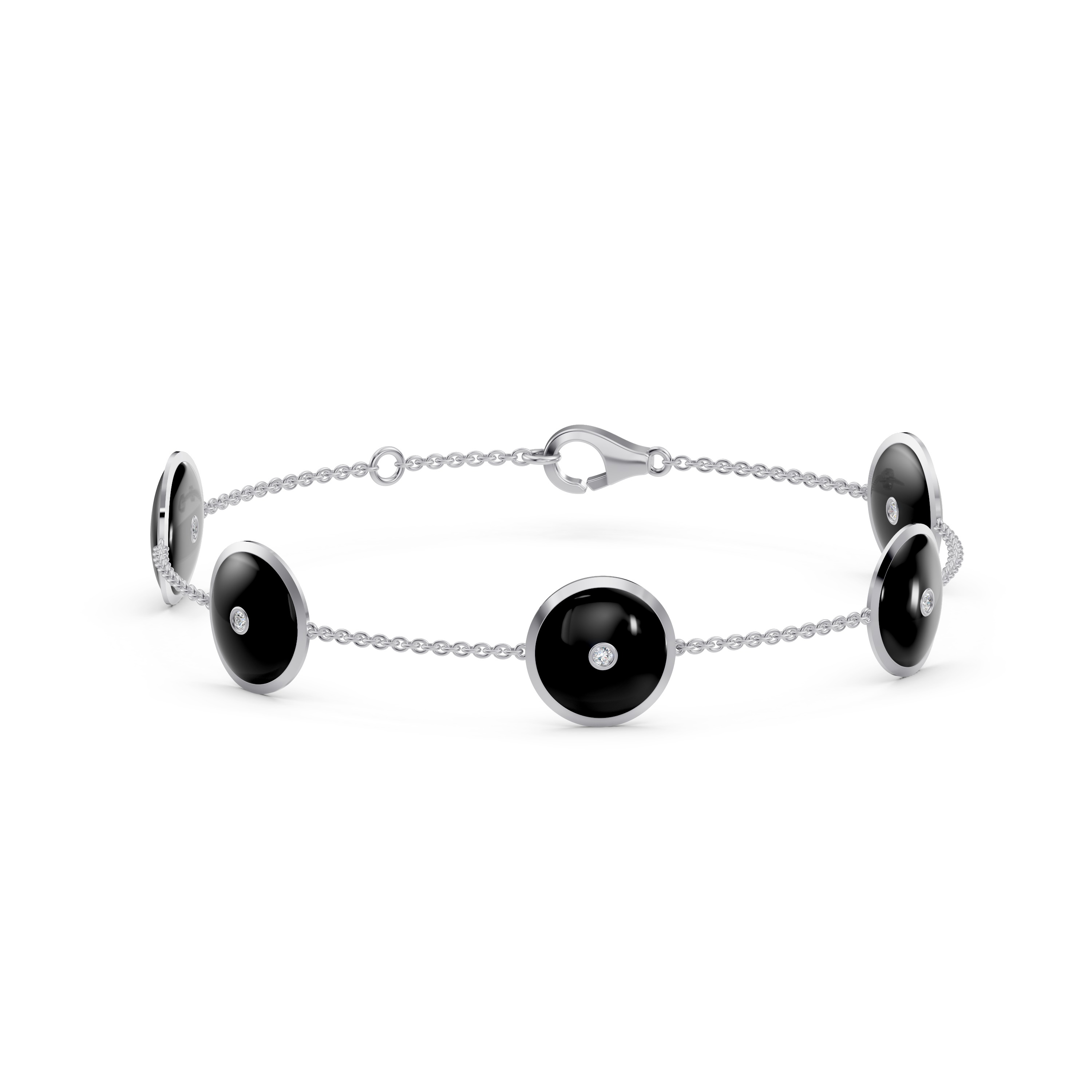 Black Ceramic Disc Diamond Station Bracelet
