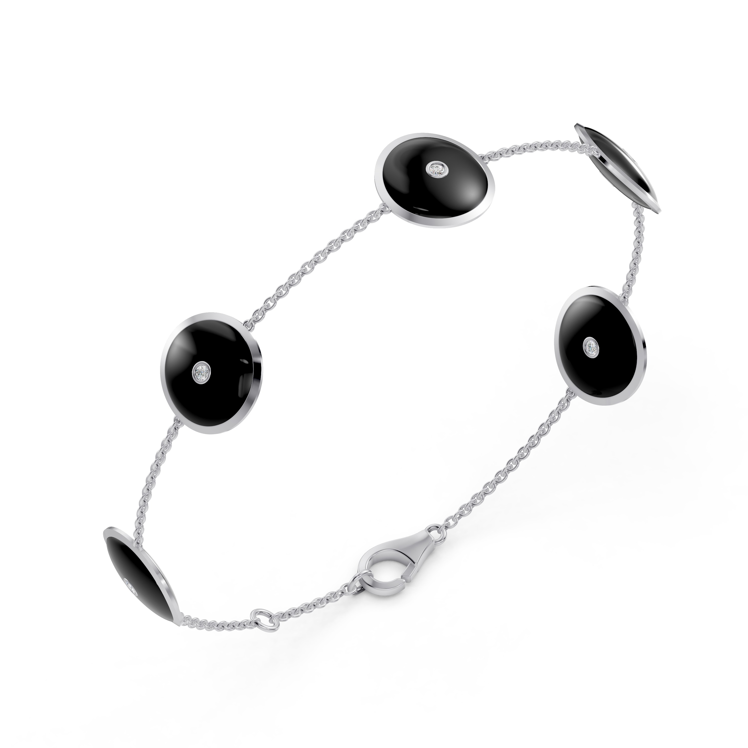 Black Ceramic Disc Diamond Station Bracelet