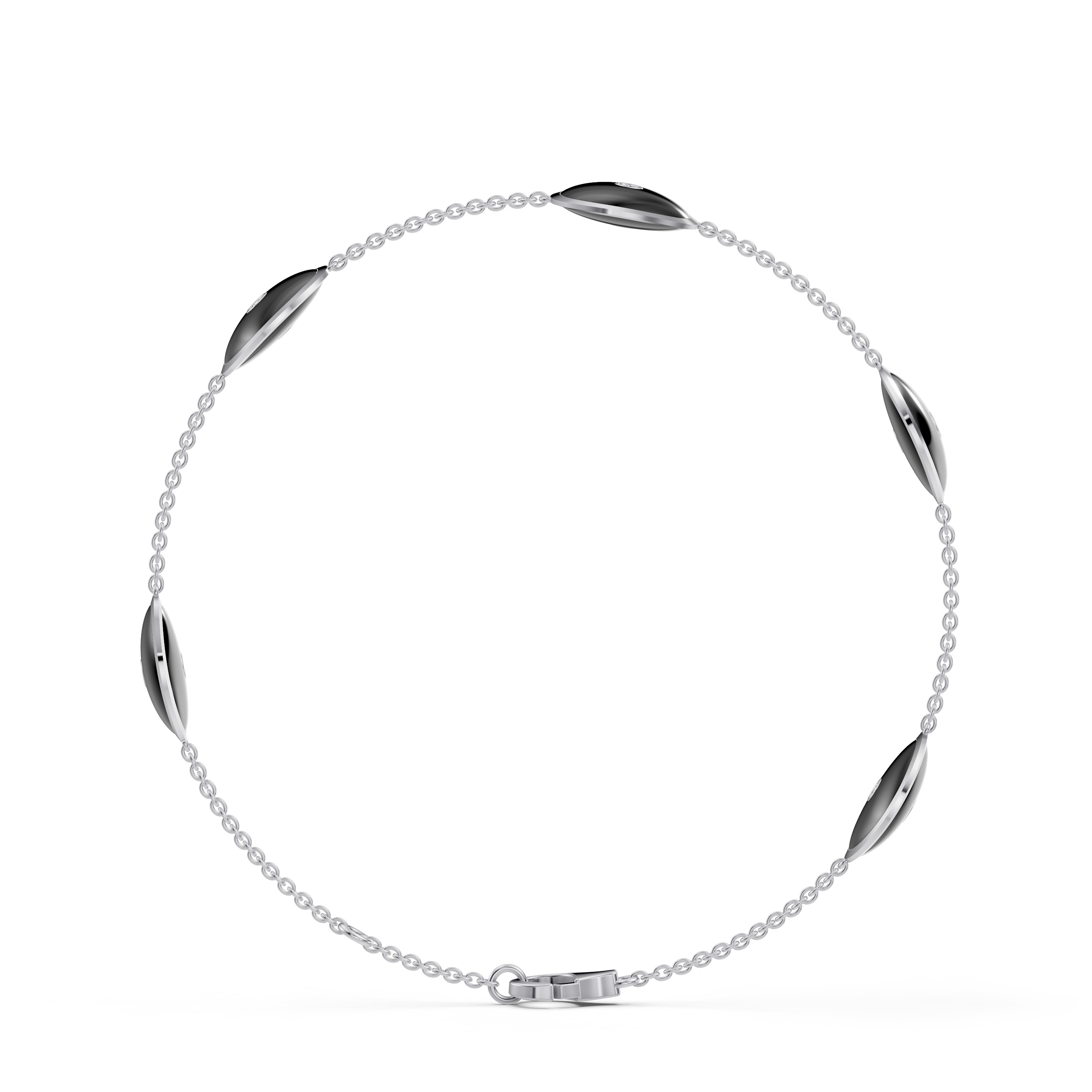 Black Ceramic Disc Diamond Station Bracelet