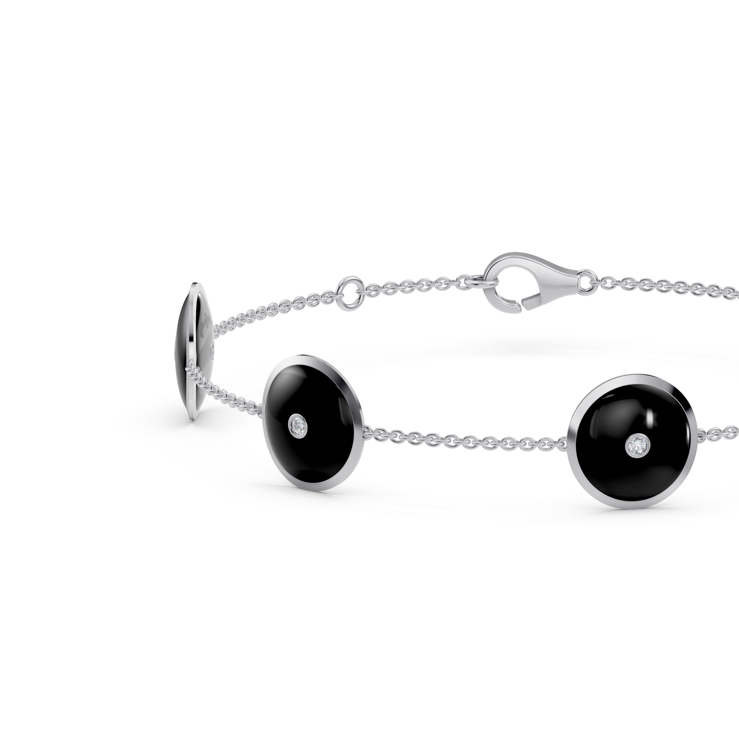 Black Ceramic Disc Diamond Station Bracelet