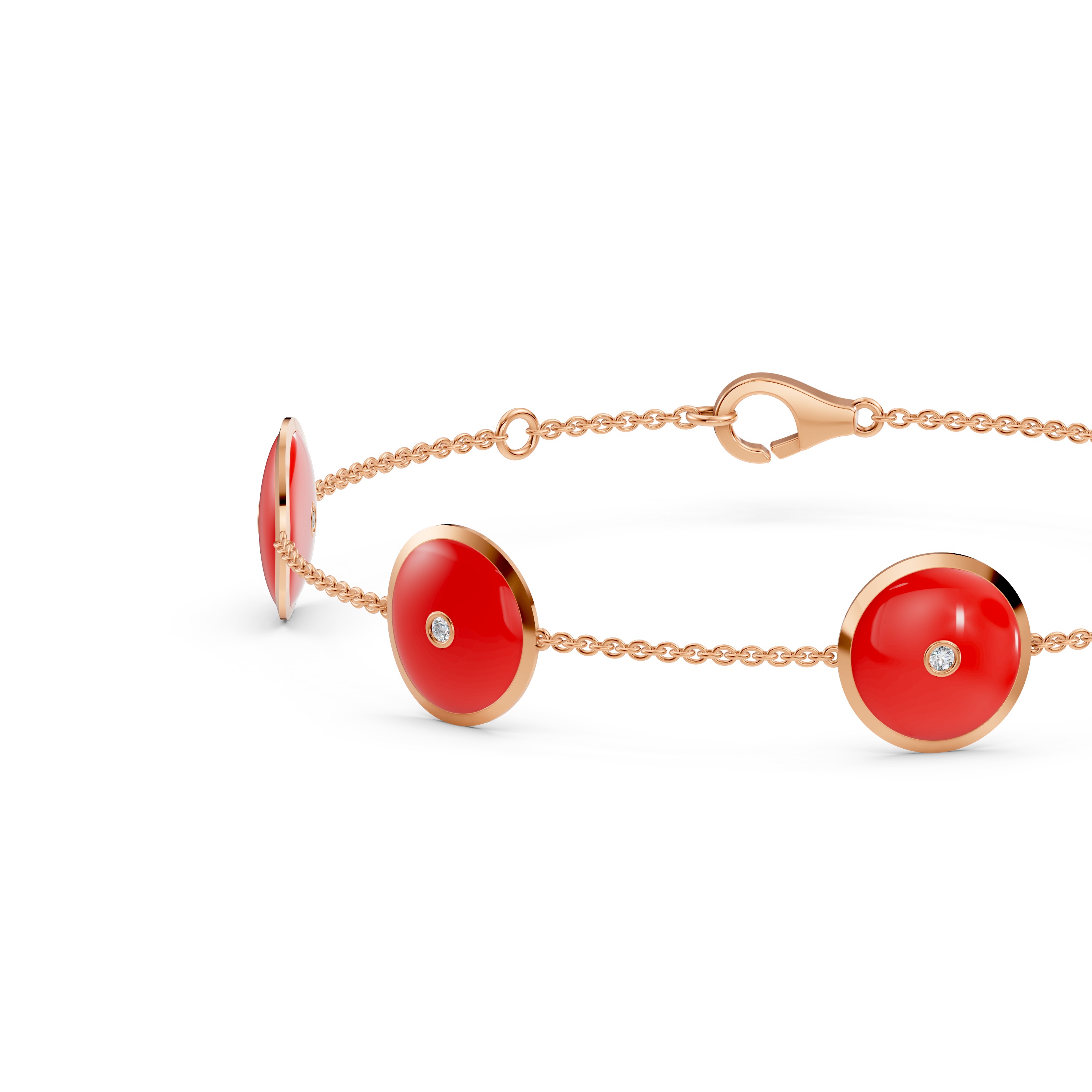 Red Ceramic Disc Lab Diamond Station Bracelet