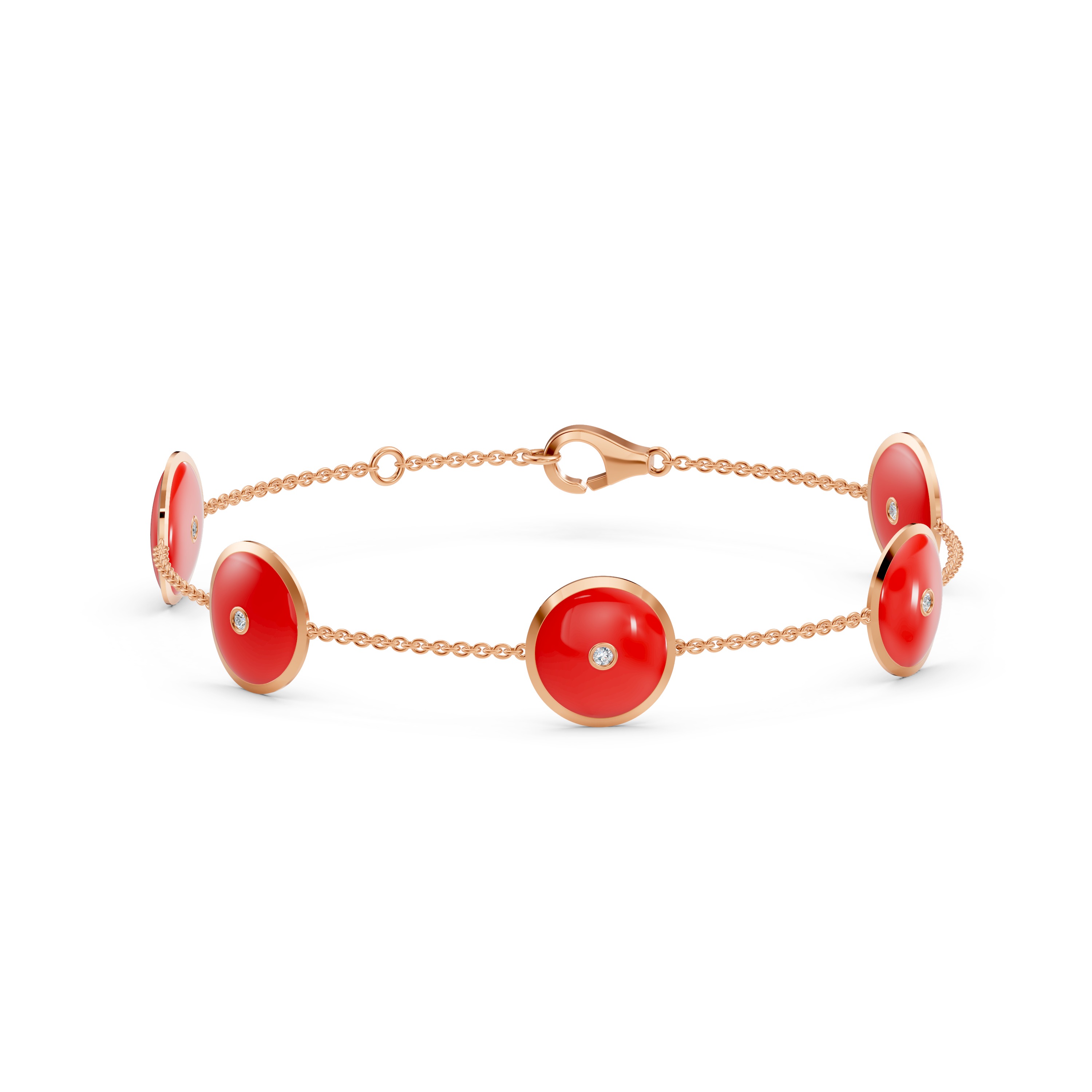 Red Ceramic Disc Diamond Station Bracelet