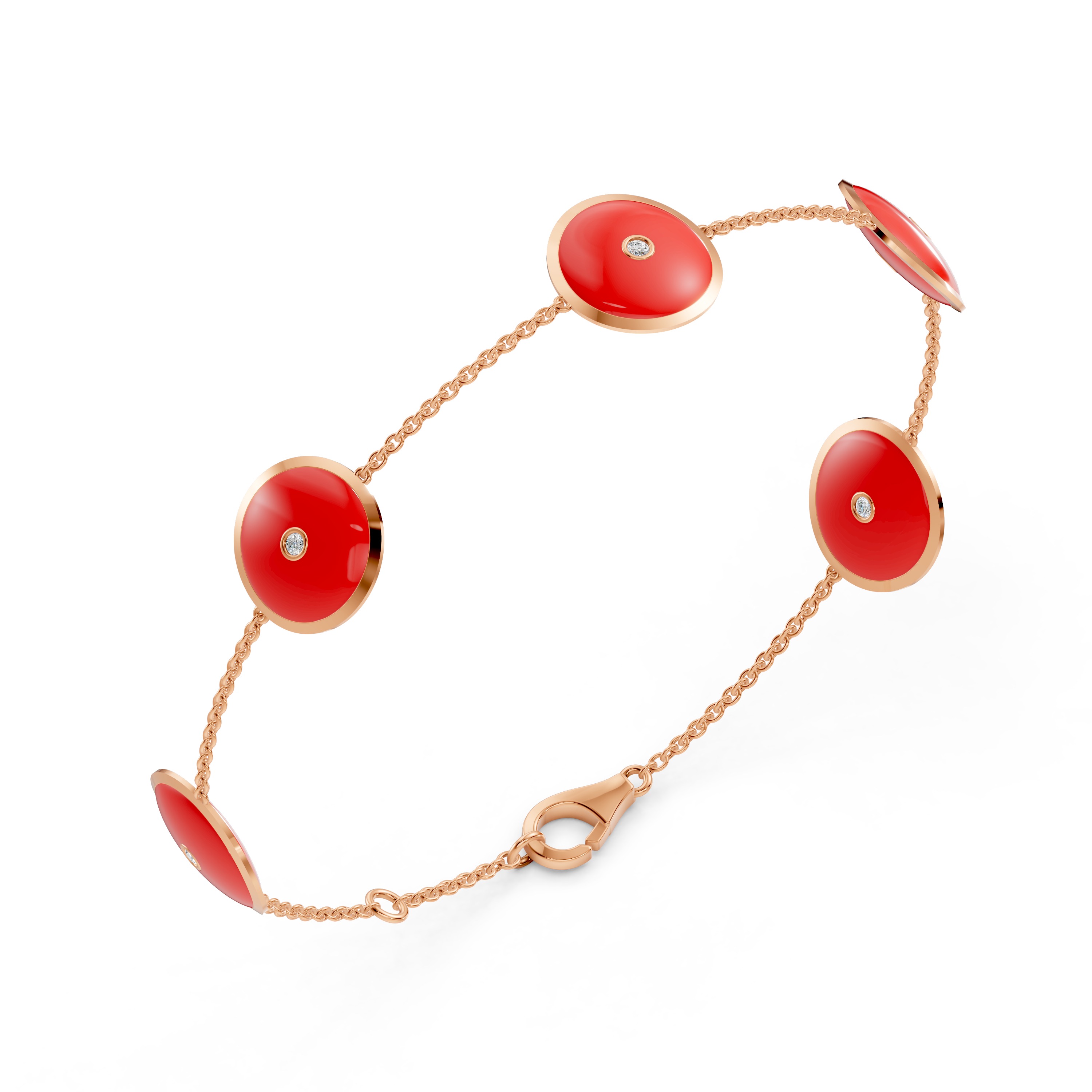 Red Ceramic Disc Diamond Station Bracelet