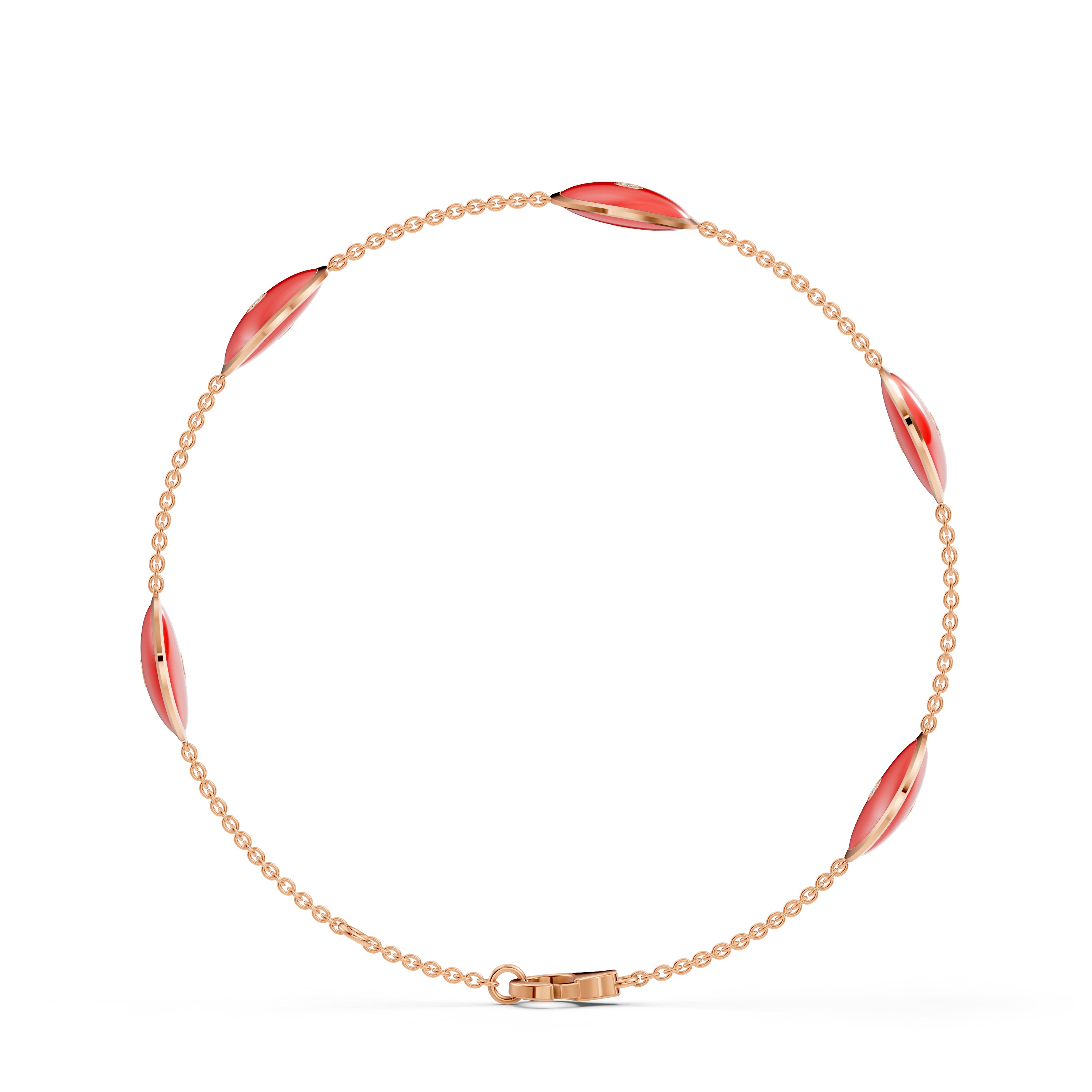 Red Ceramic Disc Diamond Station Bracelet