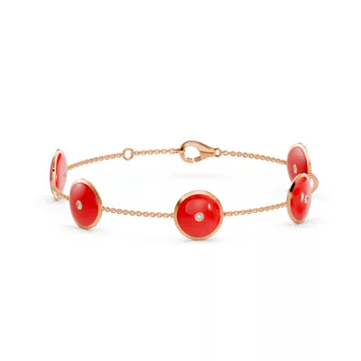 Red Ceramic Disc Diamond Station Bracelet