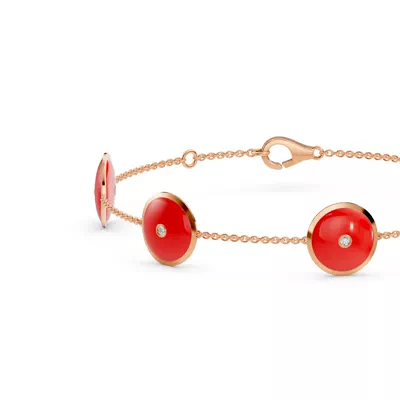Red Ceramic Disc Diamond Station Bracelet