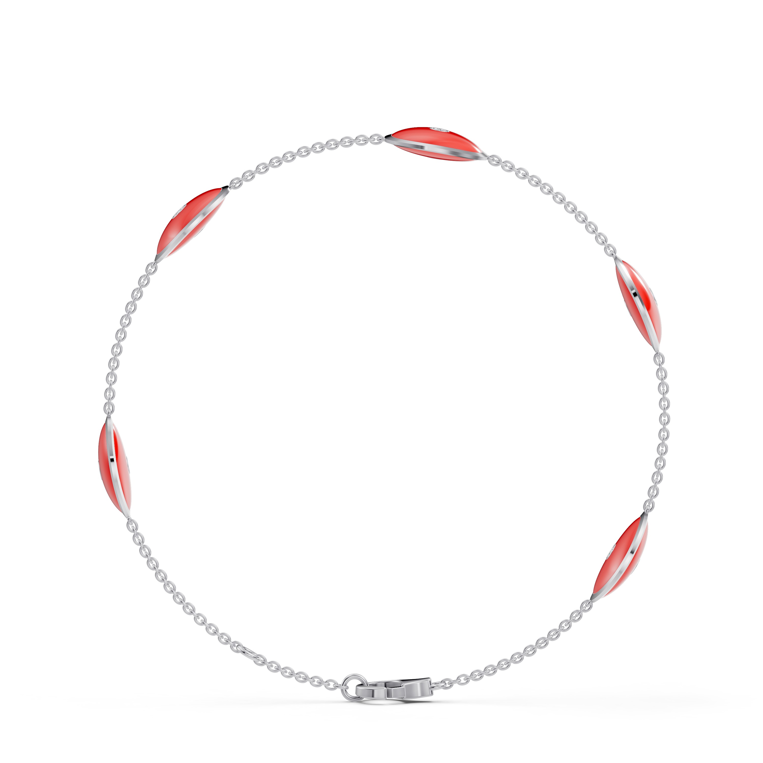 Red Ceramic Disc Lab Diamond Station Bracelet