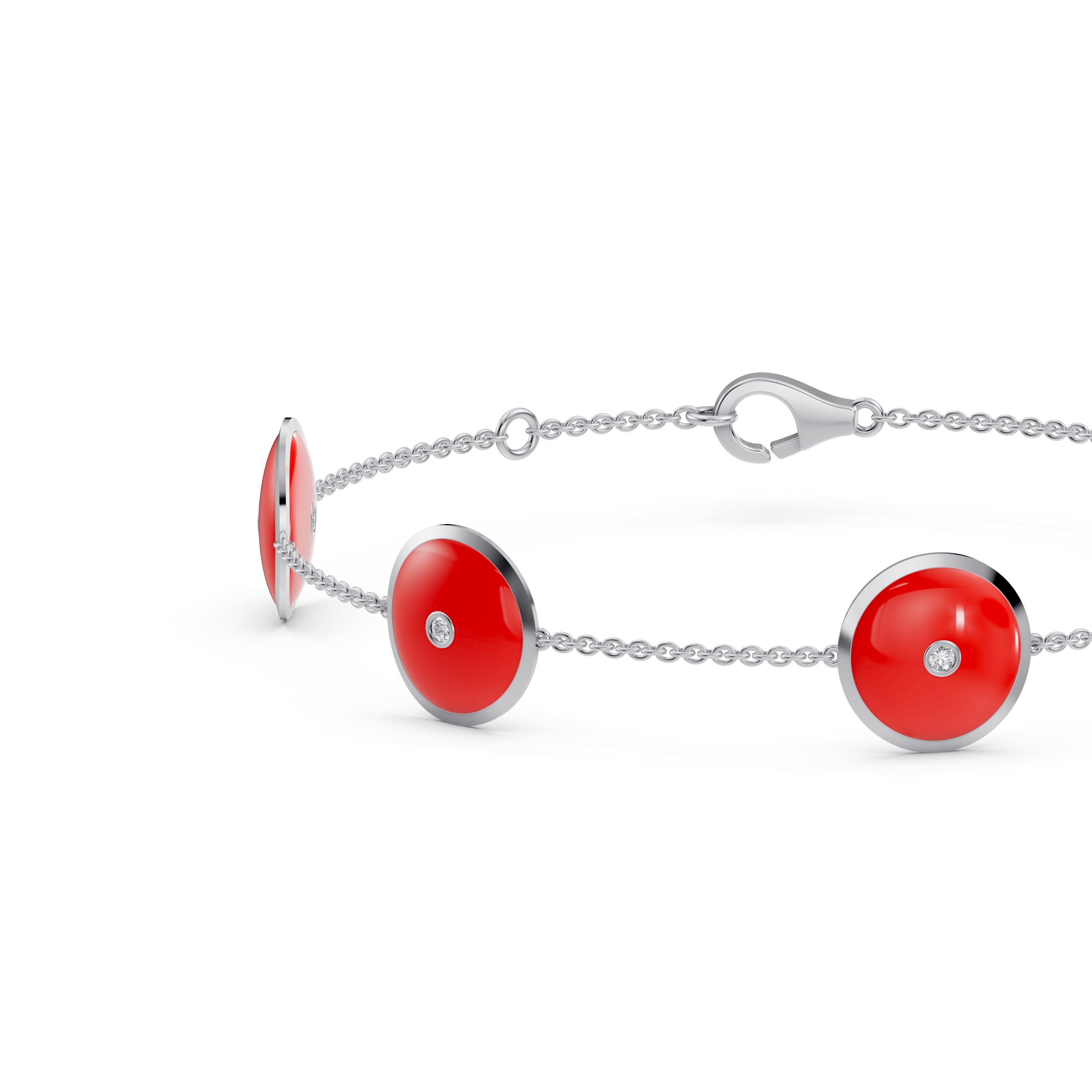 Red Ceramic Disc Lab Diamond Station Bracelet