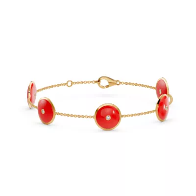 Red Ceramic Disc Lab Diamond Station Bracelet