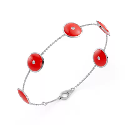 Red Ceramic Disc Diamond Station Bracelet