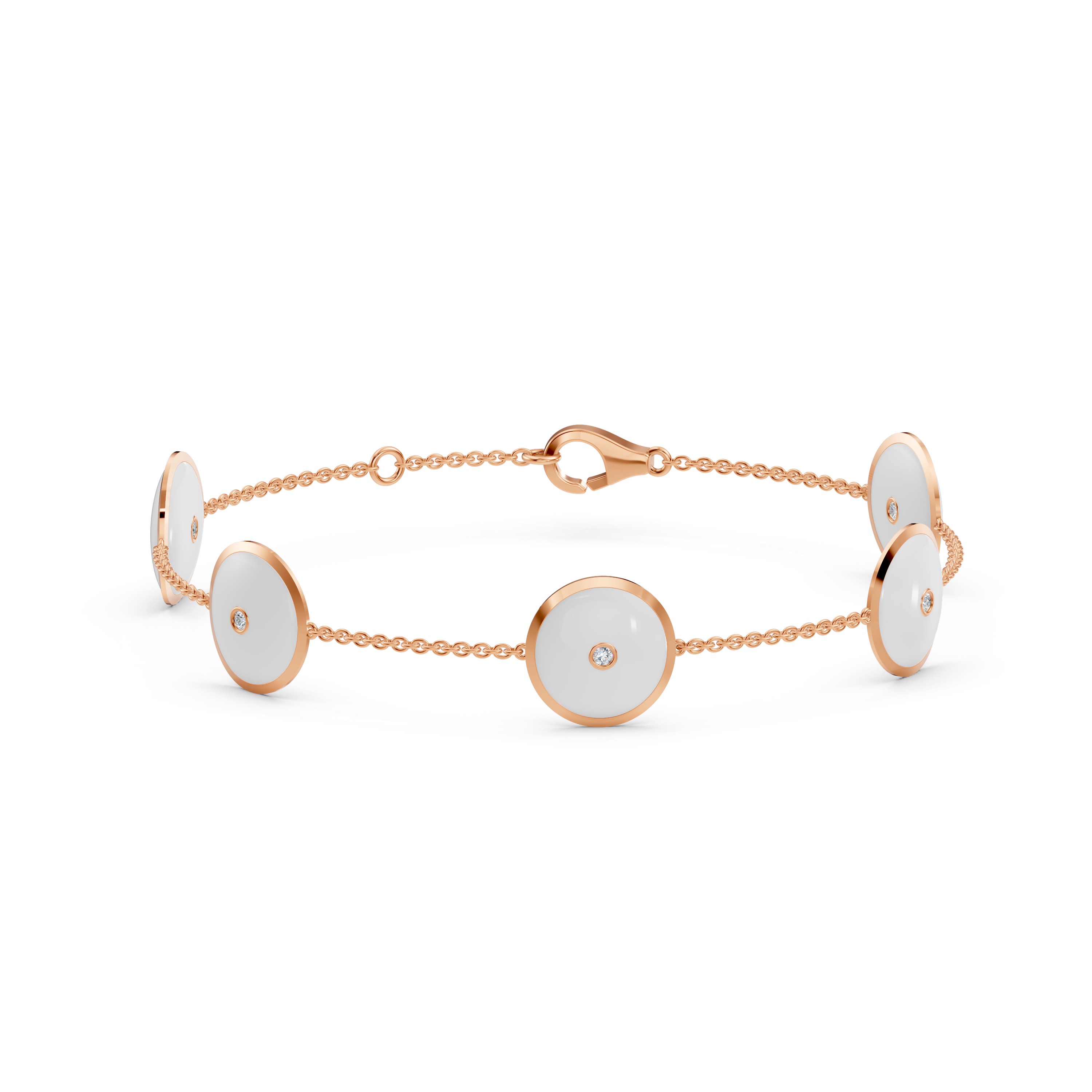 White Ceramic Disc Lab Diamond Station Bracelet