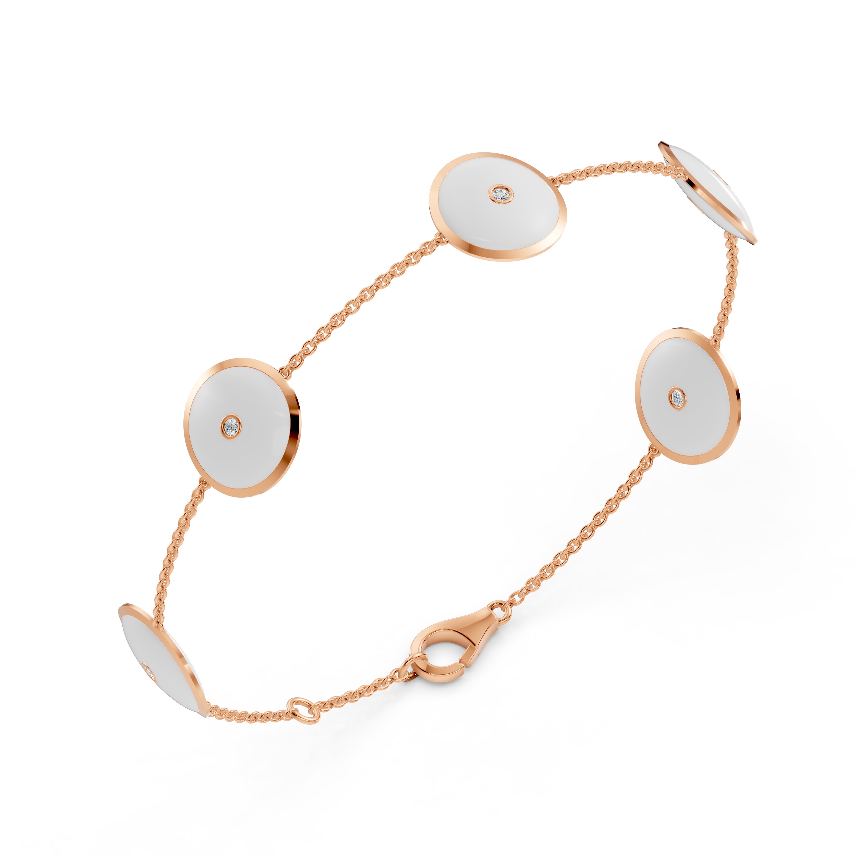White Ceramic Disc Lab Diamond Station Bracelet