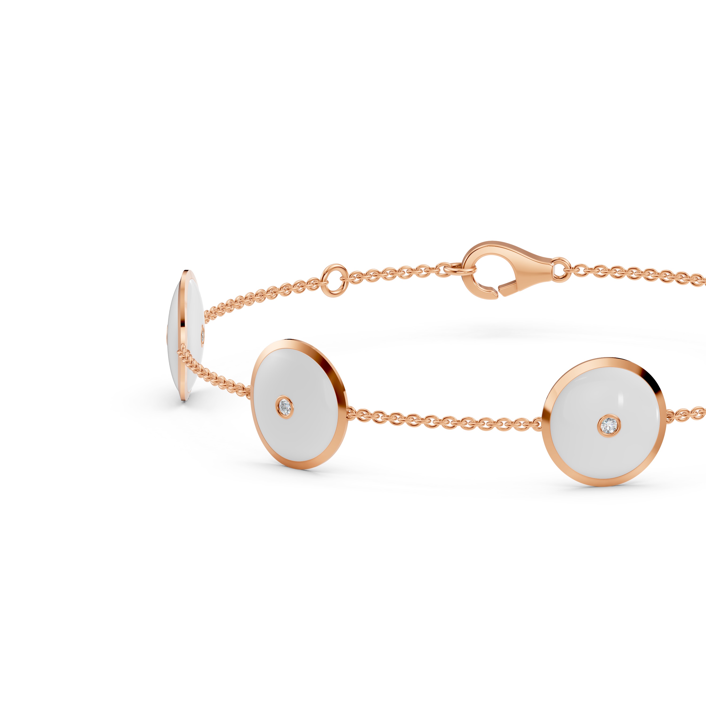 White Ceramic Disc Diamond Station Bracelet